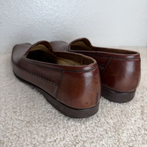 Santoni Loafers Brown Leather Dress Shoe Size 9 Slip On Moc Toe Whipstitch Italy - Picture 10 of 15